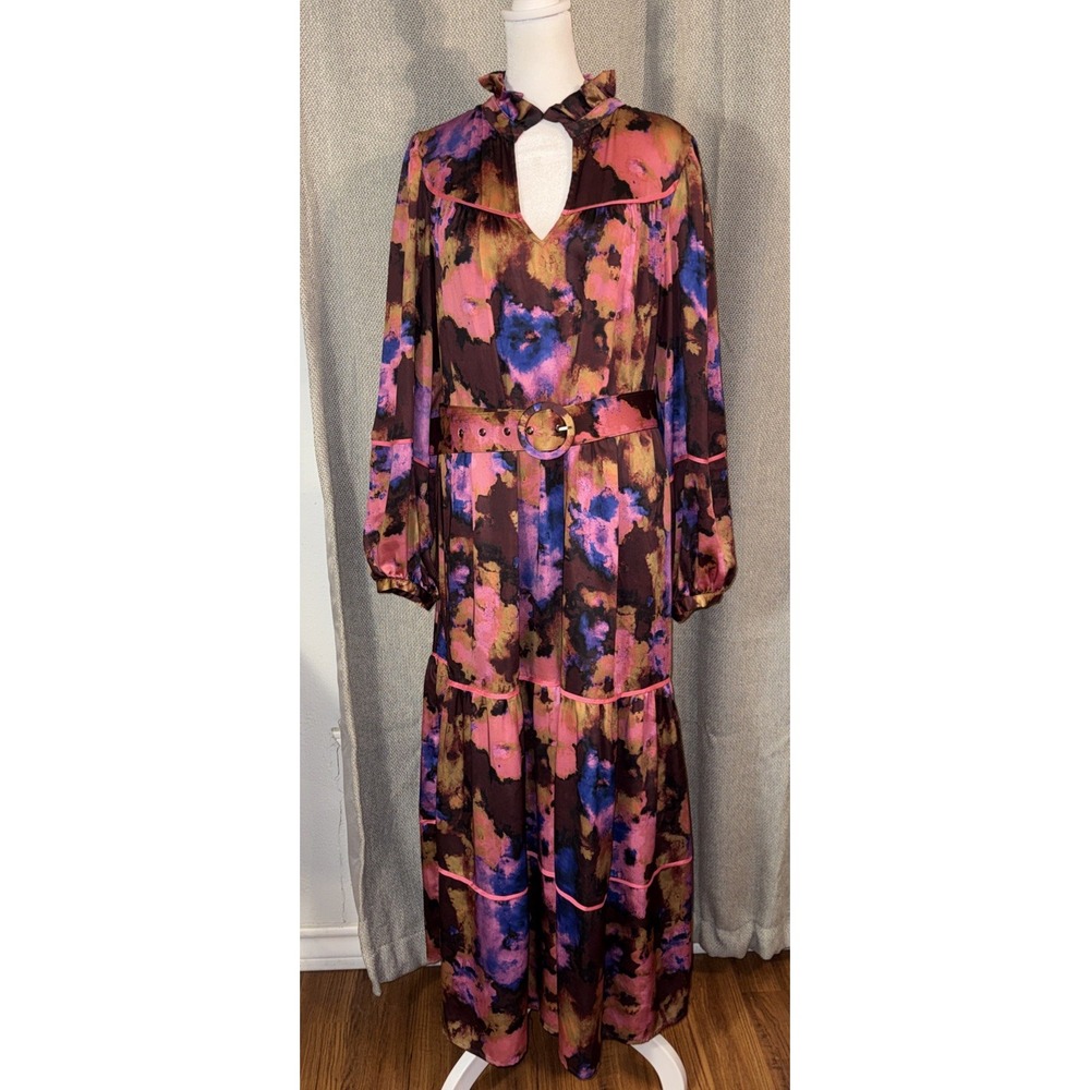 crosby by mollie burch Delphine Maxi Dress Women's Size Large Dark Floral Satin